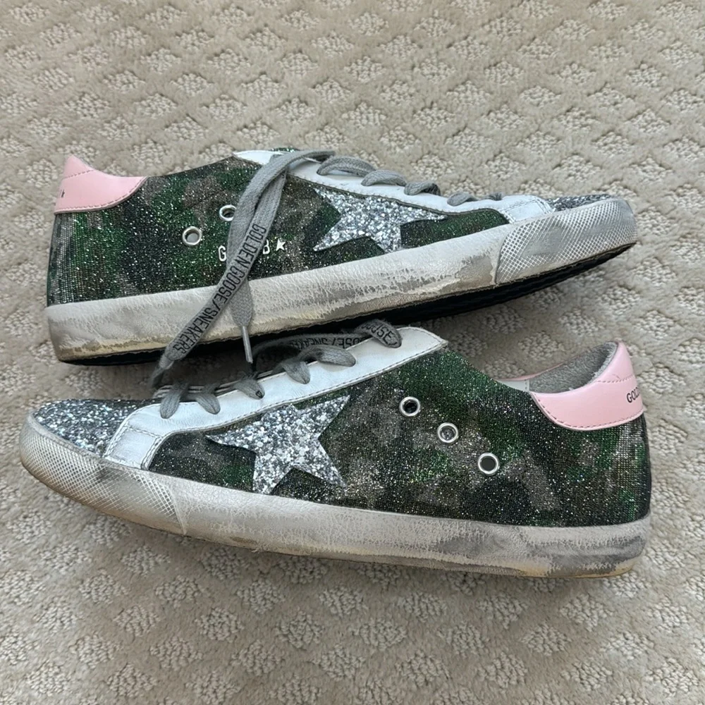 Golden Goose Camo Sparkle Sneakers - size 9 - Picture 2 of 4